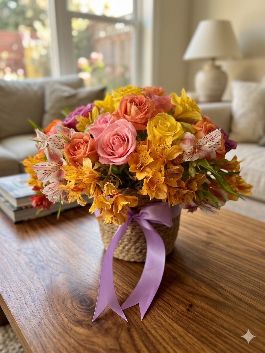 Arreglo floral cálido como punto focal para celebración